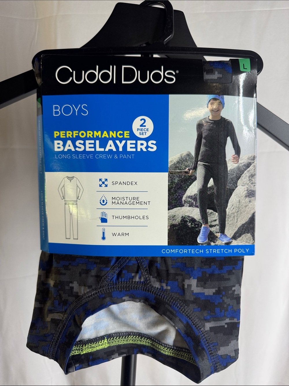Cuddl Duds Boys Performance Baselayer Set - Blue & Black Digital Camo